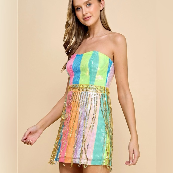 Show Stopper Rainbow Sequin Mini Dress Size Large - Picture 1 of 2